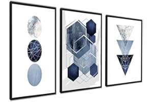 ag.art deco Quadri Moderni Soggiorno 50x70 cm | Poster da Parete | Quadri Camera da Letto o il Soggiorno | Set di 3 Stampe da Parete senza Cornice (Blu-Argento)