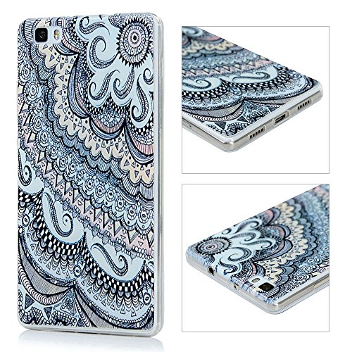 BADALink 3x Huawei P8 Lite Hülle TPU Softcase Bunt Gemalt Schutzhülle Etui Schale Totem Blumen Muster Blau Cover Shell - 7