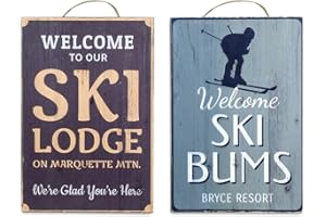 CAPRILO. Set de 2 Placas de Pared Decorativas Colgantes de Madera Esquí. Cuadros y Apliques. Regalos Originales. Decoración para el Hogar. 20 x 0,80 x 30 cm