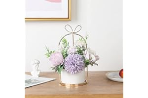 Hobyhoon Künstliche Blumen im Topf, Unechte Deko kunstblumen wie echt Gefälschte Hortensien seidenblumen für Hochzeitsdeko, Tischdeko, Wohnzimmer, Schlafzimmer, Zimmer Deko (Marmortopf - Pink)