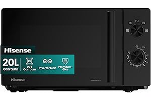 Hisense H20MOBP1HI Mikrowelle /20 L /700W /InverterTech/Keramikbeschichtung/Premium Glas/Maßgeschneidert, Mehrphasiges Kochen/Auftaufunktion/5 Leistungsstufen/Kindersicherung/Schwarz