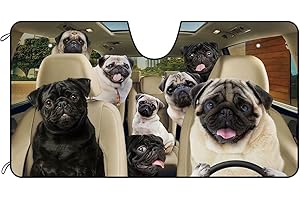 BAGEYOU Car Front Windshield Sunshade Adorable Pug Dogs Decor Vehicle Sun Shade Visor UV Ray Reflector Sun Protector, Keep Vehicle Cool, 55" x 30"