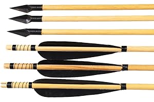 Huntingdoor 6 Pezzi frecce in Legno da 31 Pollici con Vera Piuma tiro con L'Arco Frecce da Caccia frecce Arco frecce Bersaglio con Punta di Freccia in Metallo per Arco Tradizionale