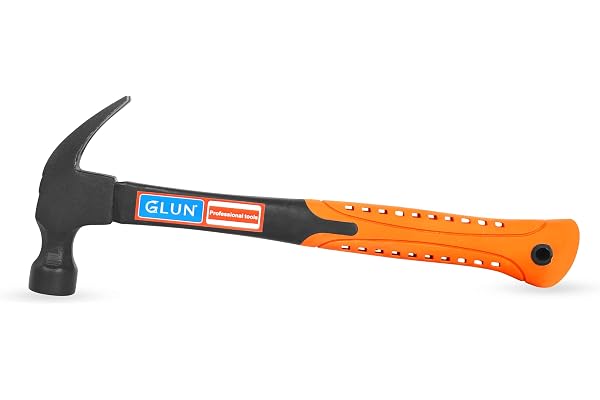 GLUN Fiberglass Claw Hammer with Comfort Grip Handle and Curved Rip Claw, Durable Tool for Home Repair, DIY, Building, Woodwork