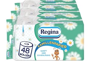 Regina 405870 Toalettpapper, 48 St, Vit | 3 x 16 enkelförpackningar, 150 ark per rulle, mjukt och pålitligt, med en touch av kamomill, FSC-certifierat papper