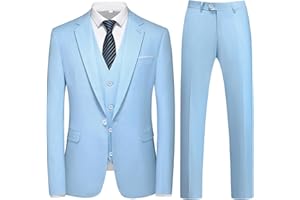 KUDMOL Costume Homme 3 pièces Mariage d'affaires Slim Fit Smoking à Un Bouton Men Suits 3 Piece pour Fête Confort Blazer Veste et Pantalon Gilet