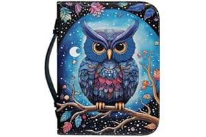 Kuiaobaty Buchtasche mit Eulen-Motiv, Eulen-Motiv, Griff aus PU-Leder, Reißverschluss, Mond, Nacht, Buchhülle, klein und groß