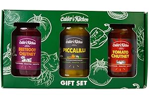 GREAT BRITISH TRADING LIMITED Calder's Kitchen - Cheese Lover's Gift Box, Trio of Piccalilli and Chutneys, 3 x 285g Jars, Gluten Free, Vegan, Suitable for Coeliacs