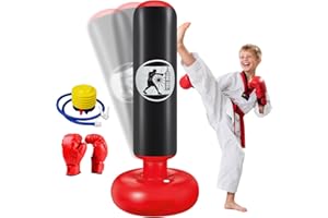 Ninonly Sacco da Boxe per Bambini, 160cm Sacco da Boxe da Terra con Pompa e Guantoni, Pungiball Bambini Gonfiabile Per Praticare Karate Taekwondo MMA, Regalo per Ragazzi e Ragazze 3-12 Anni
