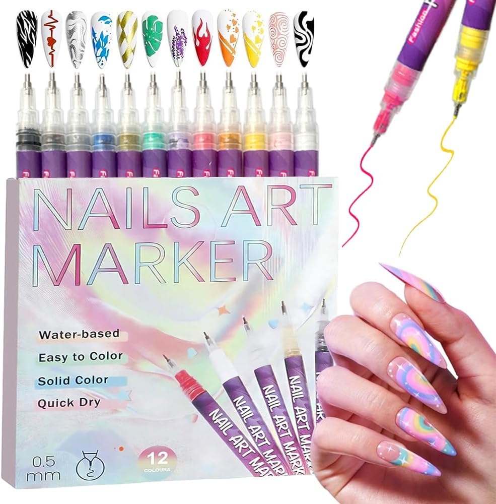 Kyduu 12 Colores Bolígrafo de Uñas Nail Art 3D Pen, 0,5mm, DIY Bolígrafo Manicura Niñas, Boligrafo 3d Pintauñas, Nail Art Grafiti Pen Marker 3D Set, Bolígrafo de para Decoración de Uñas