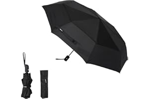 Amazon Basics Reise-Regenschirm, automatisch, kompakt, Winddicht, robust, mit Windschlitz, Achteckig, Schwarz, Einheitsgröße