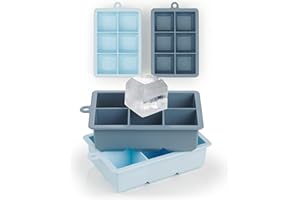 Blumtal cubiteras para hielo silicona 2x6 - cubitera con tapa - cubitera silicona para cubitos de hielo 4,4cm - ice cube tray en XXL - cubiteras para hielo grande - hielera - en gris azulado y celeste