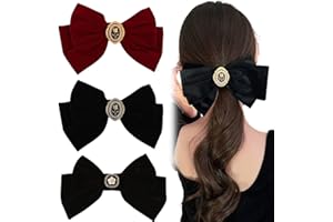 SCJJZ pinzas pelo,hair clips,pinza pelo,pinzas para el pelo,clips pelo,Vintage French Top Clip Clips para el cabello con lazo (3 piezas rojo, negro)