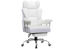 ‎GTPLAYER GTPLAYER Gaming Stuhl, Bürostuhl mit Taschenfeder-Lendenwirbelstütze, ergonomischer und komfortabler breiter Büro-Computersessel mit nach außen fixierten weichen Armlehnen und Fußstütze Leder Weiß