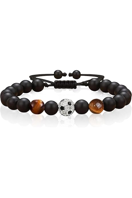 Bracelet Football Garçon - Pierre Naturelle Réglable