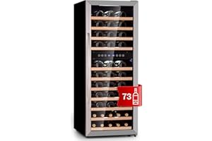 Klarstein Weinkühlschrank, Getränkekühlschrank Schmal, Kühlschrank mit Glastür, Getränkekühlschränke Freistehend, Weinkühlschrank Klein, Weinkühlschränke 2 Zonen, LED-Beleuchtung, 5-18 °C, 73 Flaschen