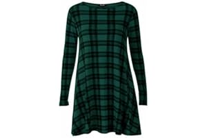 CRAZY FASHION Women's Long Sleeve Printed Casual Swing Ladies Dress Flared Skater Smock A Line Dresses Plus Size T Shirts Tops UK 8-26