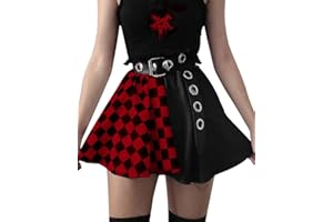 DINGJIUYAN Jupe plissée noire avec imprimé croix punk