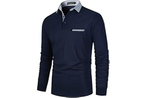 GNRSPTY Polo Manica Lunga Uomo Maglietta Denim Collare Maglia Elegante Cotone T-Shirt Golf Tennis Lavoro Camicia