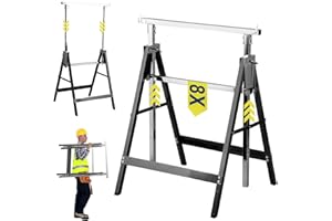 Fiqops Work Trestle, Set of 8, Height Adjustable Work Stands, Load Capacity 200 kg, 7-Way Trestles, Height Adjustable 80-130 cm, Sturdy Folding Trestle for Versatile Use (Black)