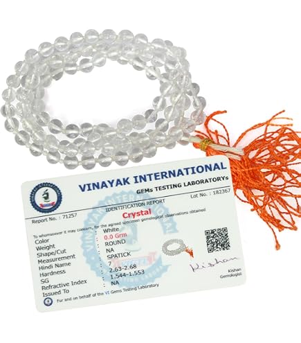 Mala In Cristallo Sphatik Autentico - 108 Perle Da 7 Mm, 41-45 Grammi, Certificato Da Laboratorio, Per Meditazione E Calma Interiore