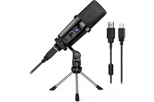 Link Dream Micrófono USB, Microfono PC con Soporte de Trípode, Microfono para Streaming, Gaming, Podcast, Skype, Youtube, Micrófono Condensador para PC/Mac/Ordenador/Portátil/ PS4/ PS5 –Negro