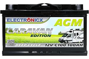 Electronicx Batterie AGM 12V 100Ah pour caravane – 100 ah Batterie auxiliaire étanche, sans entretien, à décharge profonde, pôle positif à droite – pour caravane, système solaire