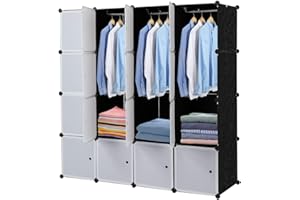 Alightup Armoire Penderie Modulable Portable Grande Capacité Storage avec Portes Étagère de Etagères Empilables Plastique Rangement Chambre Adultes pour Chaussures Vêtements (16 Cubes-Porte Blanche)