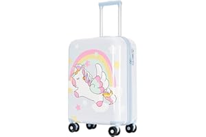 GinzaTravel Carry On Suitcase for Kids Cabin Bag with Wheels Luggage Bag for Girls Boys Blue