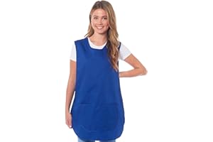GENERIC Ladies Plain Tabard With Matching Piping Apron Overalls Front Pocket Stylish Tabards for Women Casual Aprons for Women to Use in Home Kitchen Restaurants Coffee Shops UK Made