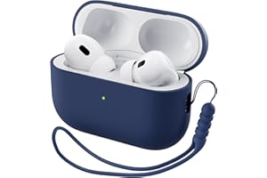 ORNARTO Etui kompatybilne z Airpods Pro 2 (2022), ochronne etui z płynnego silikonu do Airpods Pro 2. generacji, ze smyczą, miękka skóra, przednia dioda LED, widoczne silikonowe etui, granatowe