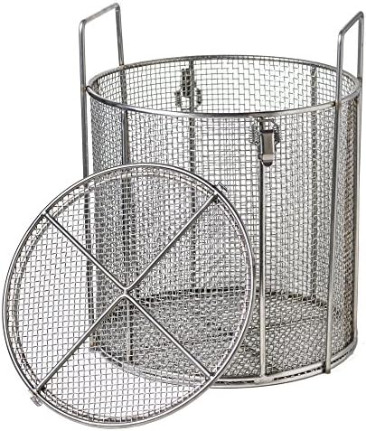 AnySizeBasket AZN-060RND060-U20S Round Stainless Steel Mesh Basket, Removable Jamb-Ring Lid, Compression Latches, Dual Grip Handles, 6" Diameter x 6" H