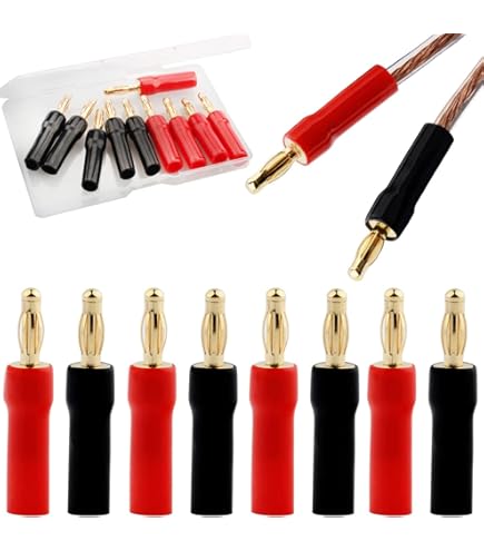 Kit Fiches Bananes 4mm CYIOU - 40 Pièces (20 Mâles + 20 Femelles) Rouge/Noir - 20A, Pour Haut-Parleurs