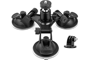 Geila Triple Cup - Camera Suction Mount - Car Mount Triple Suction Cup Mount with 1/4 Threaded Head 360 Degree Tripod Ball Head (Trip Suction Cup)