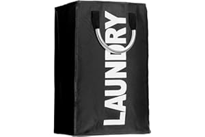 IHOMAGIC Cesto para Ropa Sucia Plegable con Asas Bolsa, Colada para Baño Organizador Lavandería Material 600D Oxford, Resistente Portátil de Viaje para Cocina, Dormitorio, Hotel, Capacidad 40L, Negro