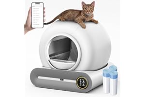 GESEILAY Lettiera Gatto Autopulente Antiodore Lettiera Automatica Autopulente con App 65L Letto Elettrica per Gatti con Tappetino Gatto e Sacchetti