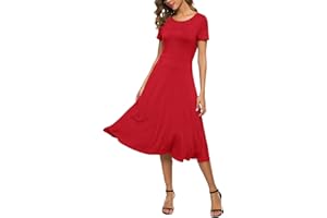EXCHIC Mujeres Casual Sólida Cuello Redondo Midi Vestido Elástico Manga Corta Verano Vestido Largo