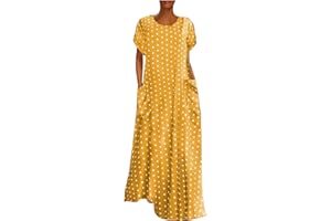 IQYU Abito in jeans da donna, estivo, lungo, con scollo a V, a maniche corte, casual, basic, linea ad A, per le feste, taglie grandi, semplice