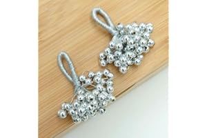 FEATHERS CREATION LTD Feathers Creation 4 Pcs Latest Indian Mini Bead Tassels Latkan with Loop for Blouse, Dupatta,Edging Sew on (Silver)