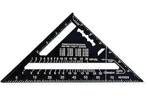 Moppro 7 inch Speed Square, 7" Carpentry Square of Carpenters Tools, Triangle Square Triangular Ruler for Carpentry, Woodworking, Roofing, Framing, Engineering, Tiling (black)