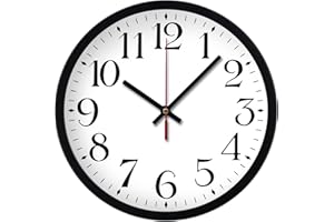 COSLIFE Wall Clock 12 inch Large Number Silent Quartz Decorative Clocks, Battery Operated, Decorative Home Office School Kitchen(Black White)…