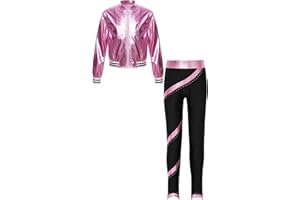 Nyeemya Conjunto de Disfraces de Hip Hop para Niña Niño metálicos brillantes Sudadera Pantalones Joggers Ropa de Baile años 90 Trajes Disfraz