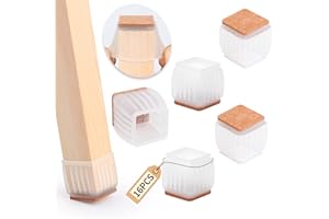 Ezprotekt 32 Stück Schutzkappen Für Stuhlbeine mit Filz, Gummi stuhlbeinkappen, Filzauflage, Möbelmatte Für Hartholzböden Quadratische Transparent, Durchmesser 26-33mm
