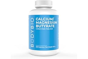 BodyBio Butyrate Supplement - Postbiotic for Gut Microbiome Health, Digestion and Regulation Support - Butyric Acid with Calcium Magnesium - 250 Capsules