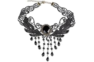 CLYHON 1Pcs Gothic Halskette Set Schwarz Spitze Kette Damen Gotisch Choker Zubehör Vintage Halsband Victorian Schmuck für Halloween Pfingsten Maskerade Karneval Fasching