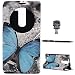 Produktbild LG G4c Schutzhülle Leder Hülle, Alfort 3 in 1 Flip Fashion Design Dual Use Falten Premium PU Leder Tasche Case Cover Flip Fenster Window Touch Screen für LG G4c ( LG G4 Mini ) 5.0" Smartphone Funktion Standfunktion Unterstützte Telefone mit Blauen Schmetterling ( Farbe ) + Netter Staub Stecker + Alfort Schwarz Stylus Pen