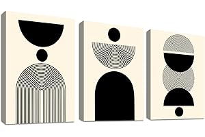 WENGTIAO 3 Pezzi Stampa su Tela Boho Astratto Geometrico Con Cornice Quadro su Tela Nero e Beige Minimalista Pittura Quadro Moderno Soggiorno Camera da Letto Decorazioni Parete 40x60 cmx3