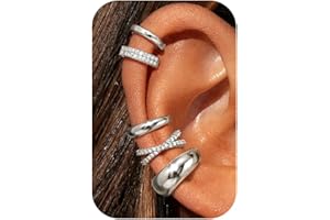 MILACOLATO 5 Pairs Ear Cuff No Piercing for Women 14K Gold Plated Ear Cuffs Earrings Gold Silver Adjustable Cartilage Helix Earring Clip on Hoop Earrings for Non Pierced Ears Earring Stack Set