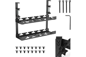 Maclean MC-104 B kabelkedja under skrivbord 2 nivåer 40 cm, svart robust klämfäste ABS-stål, belastning 5 kg, grenuttag organisatör med kabelgenomgångar och kardborreband ingår