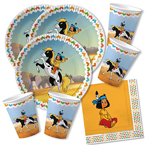 52-teiliges Party-Set - Indianer Yakari - Teller Becher Servietten für 16 Kinder